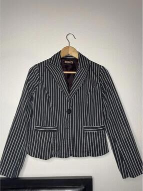 DMBM Women's Black Pinstripe Blazer One-Button Notch Lapel S/M